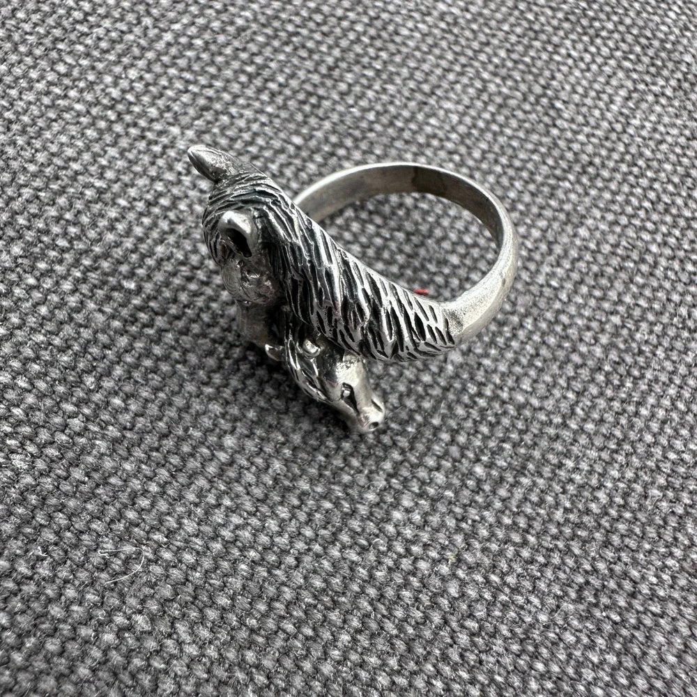 925 Sterling Silver‎ Mare & Foal Statement Ring Size 6.5 Equestrian Western
